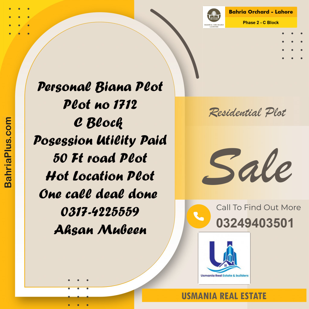 8 Marla Residential Plot for Sale in Phase 2 - C Block -  Bahria Orchard, Lahore - (BP-234610)