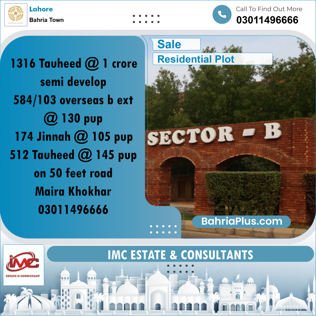 Residential Plot for Sale in Bahria Town, Lahore - (BP-234615)