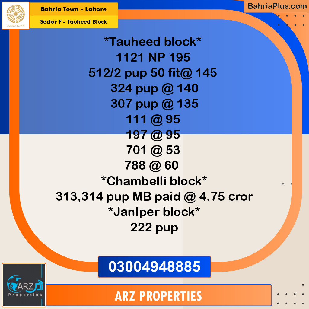 Residential Plot for Sale in Sector F - Tauheed Block -  Bahria Town, Lahore - (BP-234622)