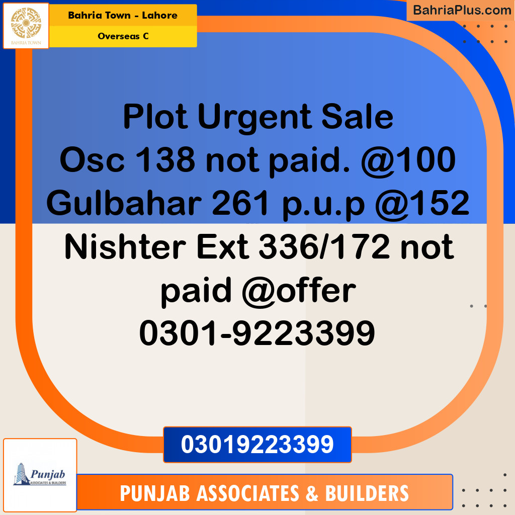 10 Marla Residential Plot for Sale in Overseas C -  Bahria Town, Lahore - (BP-234675)