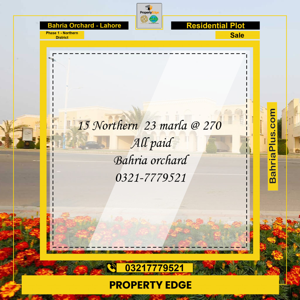 23 Marla Residential Plot for Sale in Phase 1 - Northern District -  Bahria Orchard, Lahore - (BP-234681)