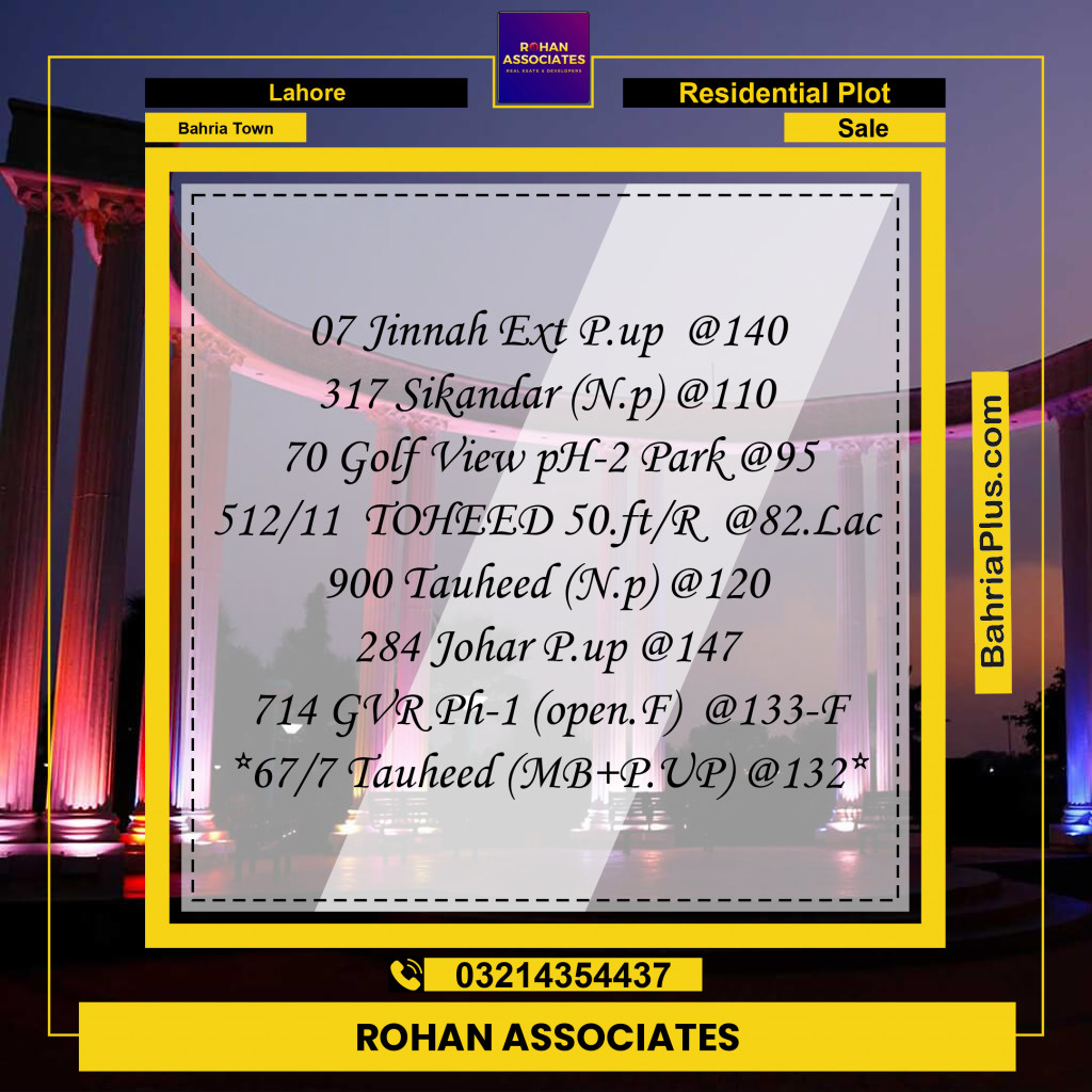 Residential Plot for Sale in Bahria Town, Lahore - (BP-234685)