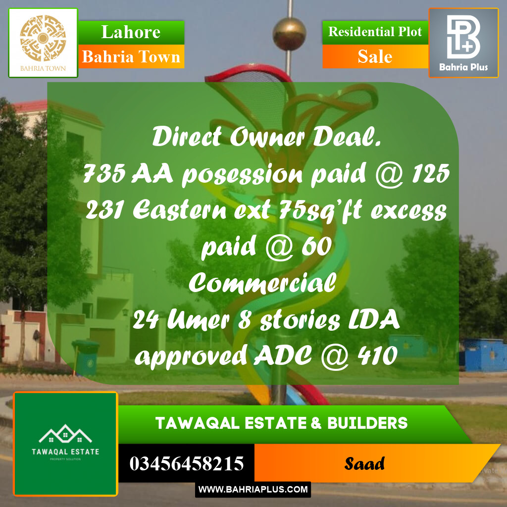 10 Marla Residential Plot for Sale in Bahria Town, Lahore - (BP-234745)