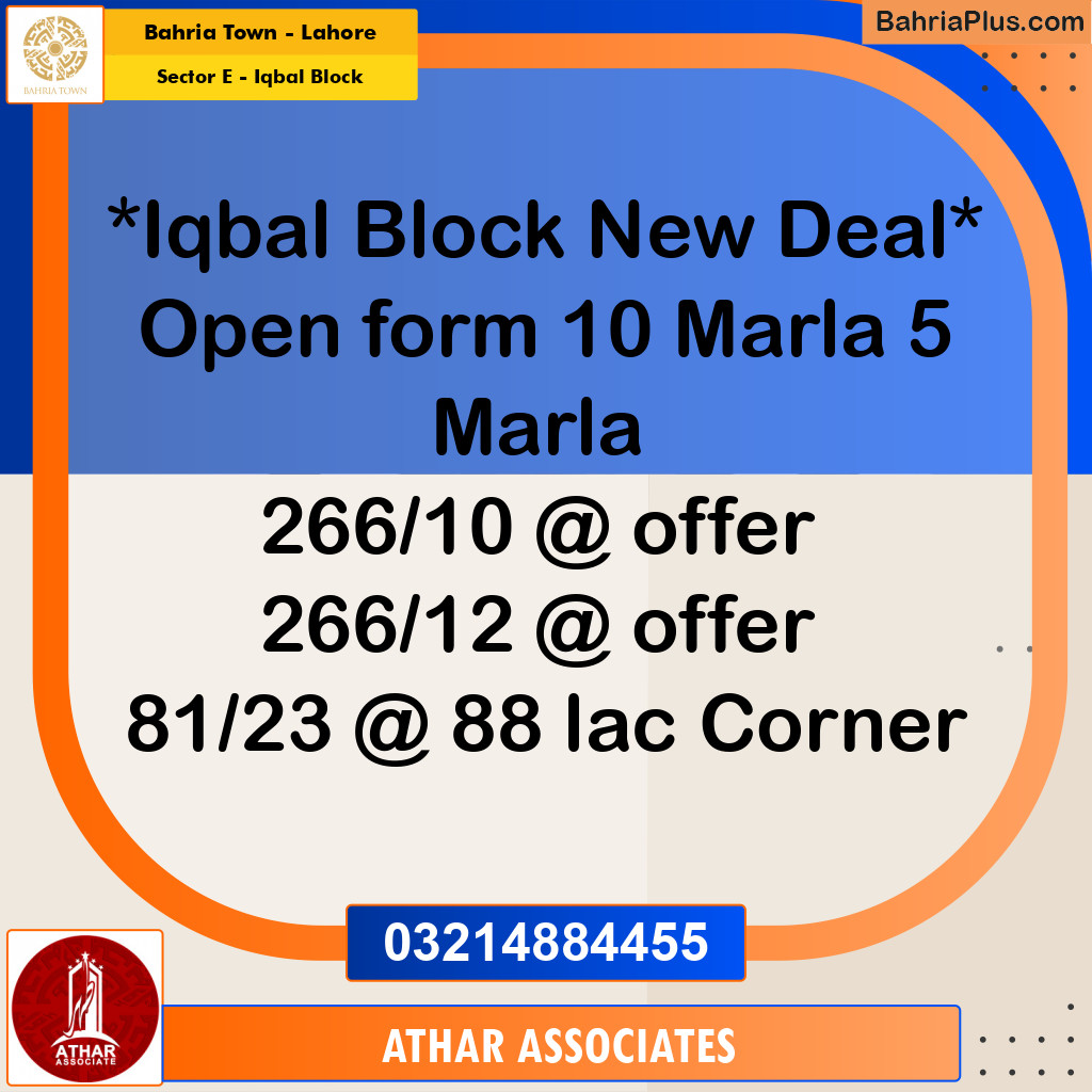 Residential Plot for Sale in Sector E - Iqbal Block -  Bahria Town, Lahore - (BP-234788)