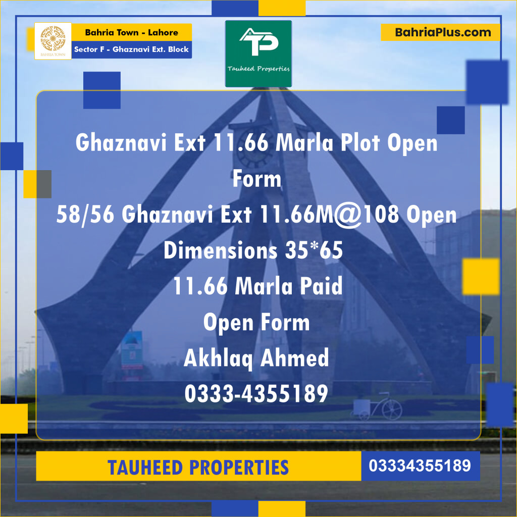 11 Marla Residential Plot for Sale in Sector F - Ghaznavi Ext. Block -  Bahria Town, Lahore - (BP-234839)