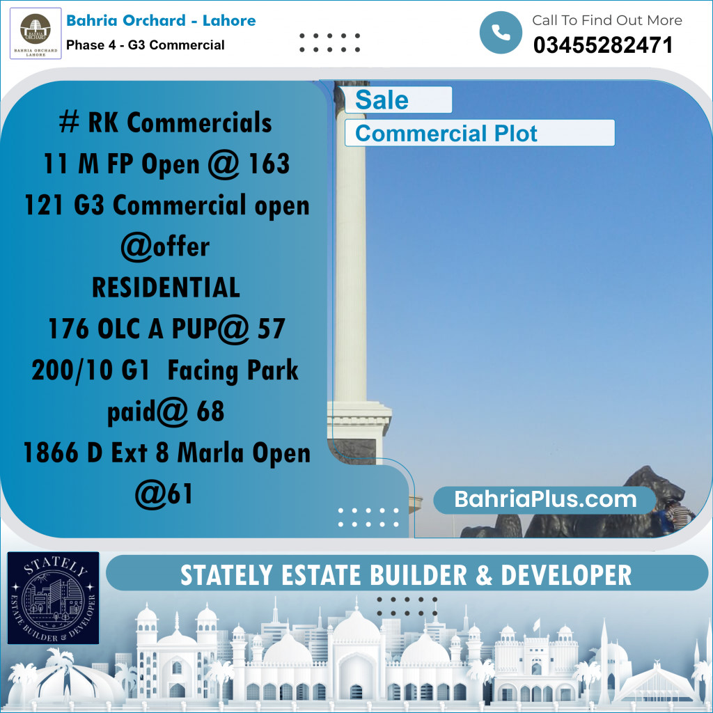 5 Marla Commercial Plot for Sale in Phase 4 - G3 Commercial -  Bahria Orchard, Lahore - (BP-234845)