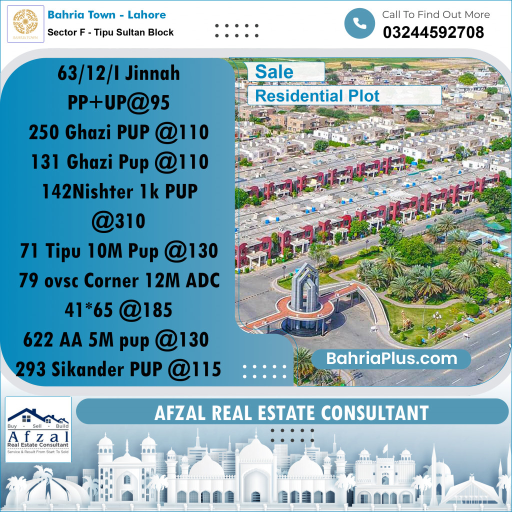 10 Marla Residential Plot for Sale in Sector F - Tipu Sultan Block -  Bahria Town, Lahore - (BP-234870)