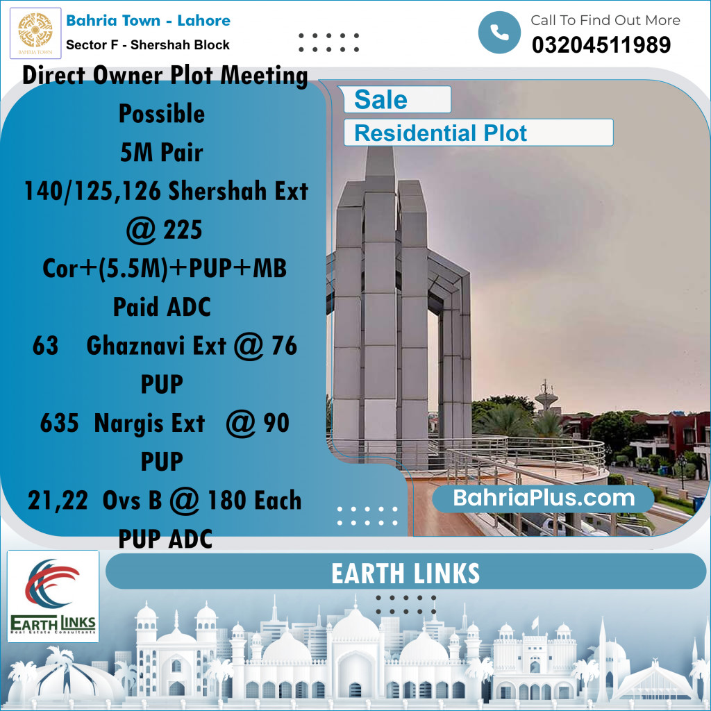 55 Marla Residential Plot for Sale in Sector F - Shershah Block -  Bahria Town, Lahore - (BP-234871)
