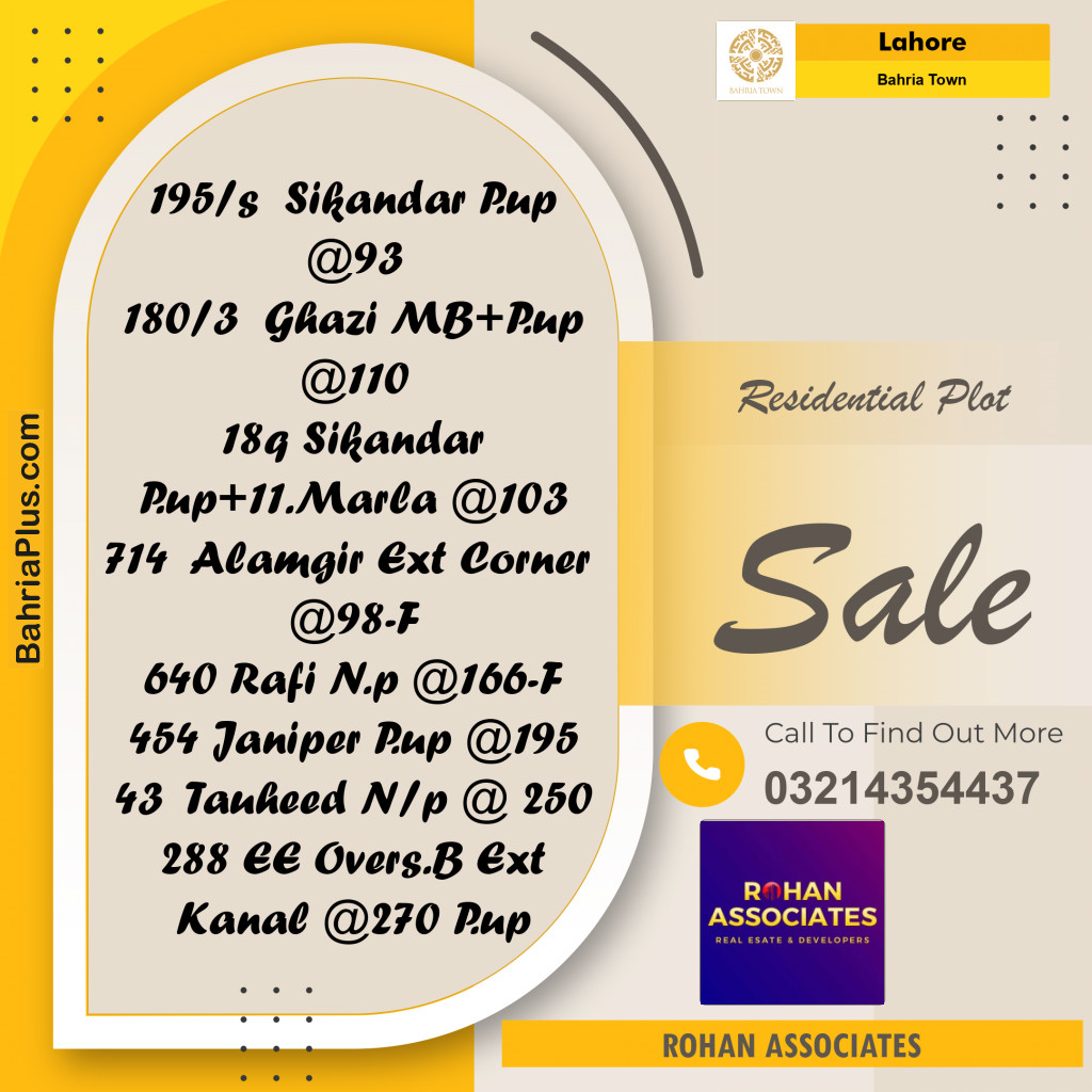 Residential Plot for Sale in Bahria Town, Lahore - (BP-234921)