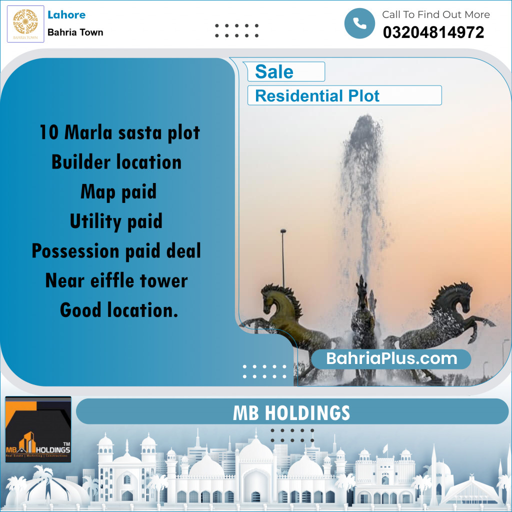10 Marla Residential Plot for Sale in Bahria Town, Lahore - (BP-234946)