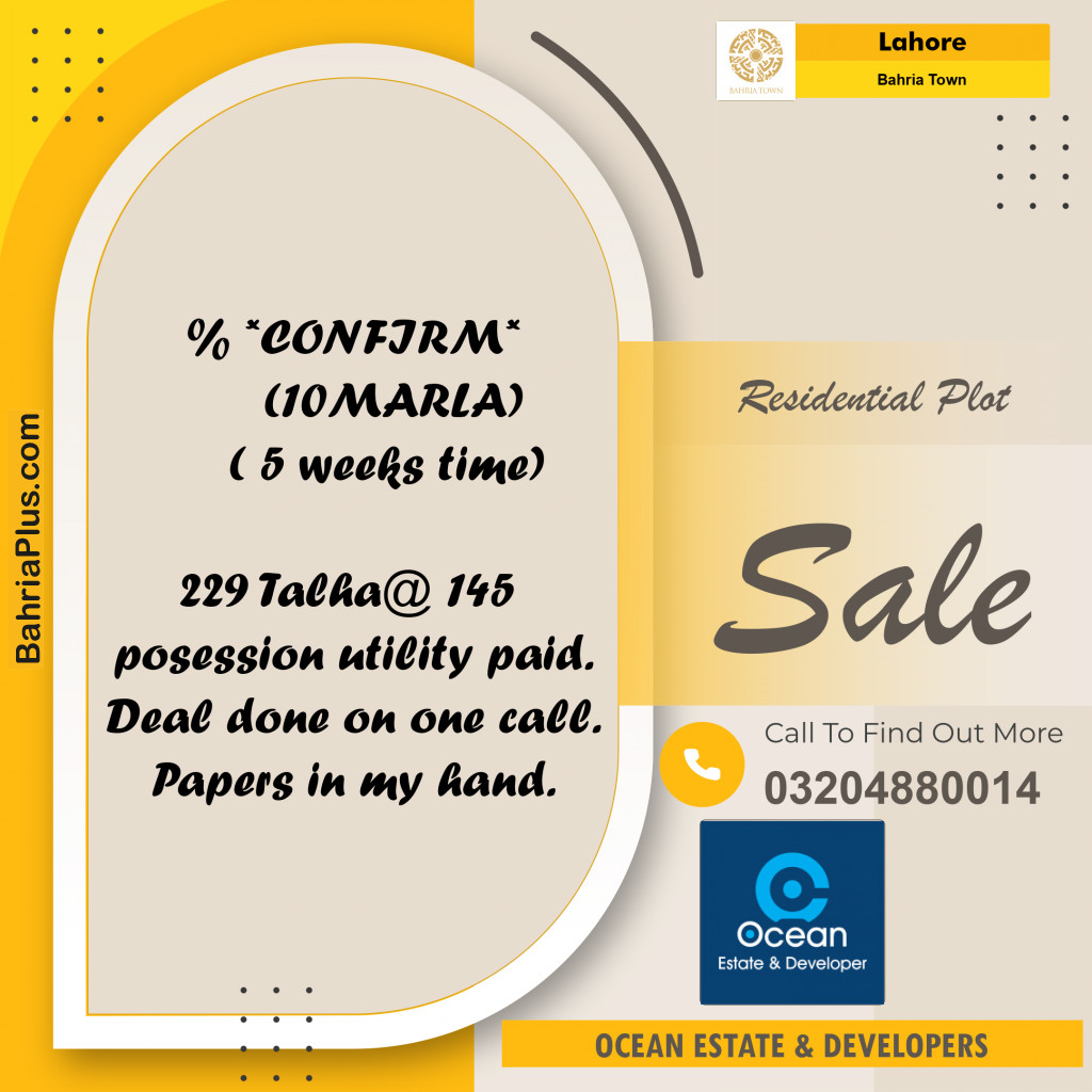 Residential Plot for Sale in Bahria Town, Lahore - (BP-234949)