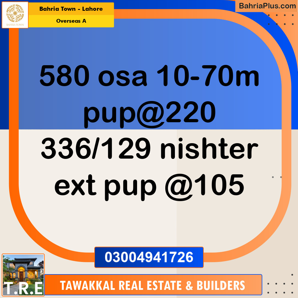 10 Marla Residential Plot for Sale in Overseas A -  Bahria Town, Lahore - (BP-234955)