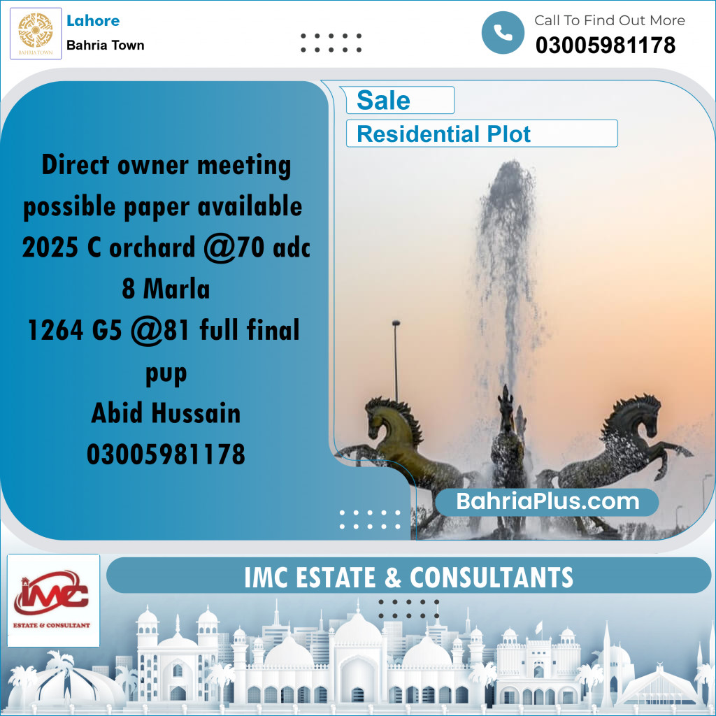 Residential Plot for Sale in Bahria Town, Lahore - (BP-234966)