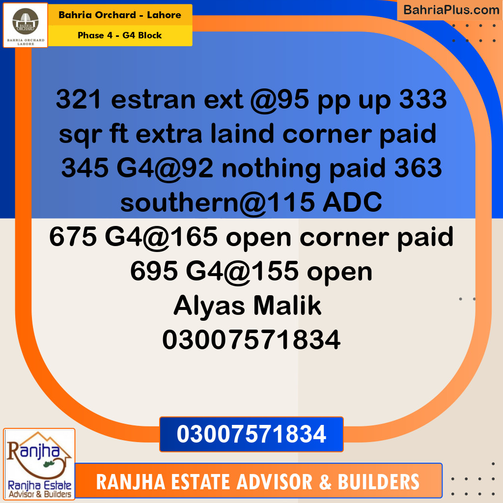 10 Marla Residential Plot for Sale in Phase 4 - G4 Block -  Bahria Orchard, Lahore - (BP-234987)