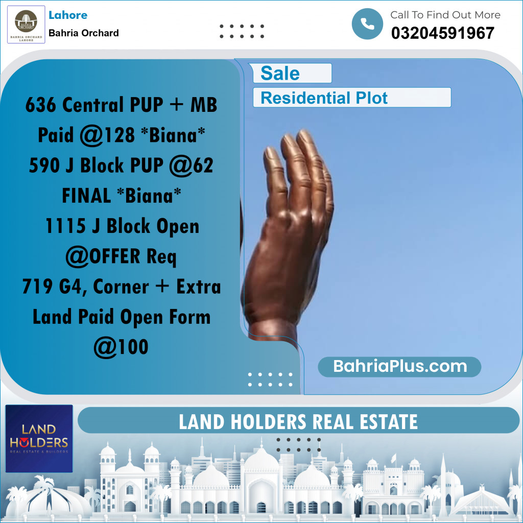 Residential Plot for Sale in Bahria Orchard, Lahore - (BP-234997)