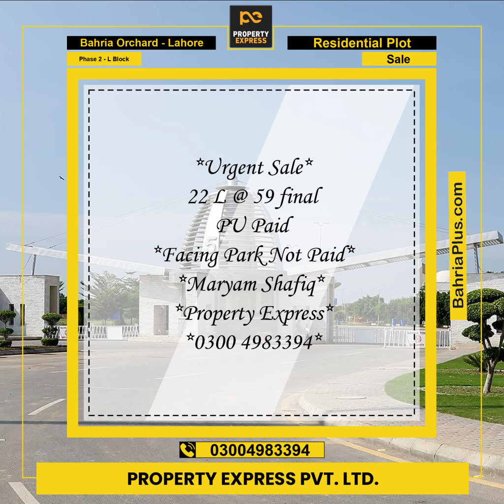 5 Marla Residential Plot for Sale in Phase 2 - L Block -  Bahria Orchard, Lahore - (BP-235055)