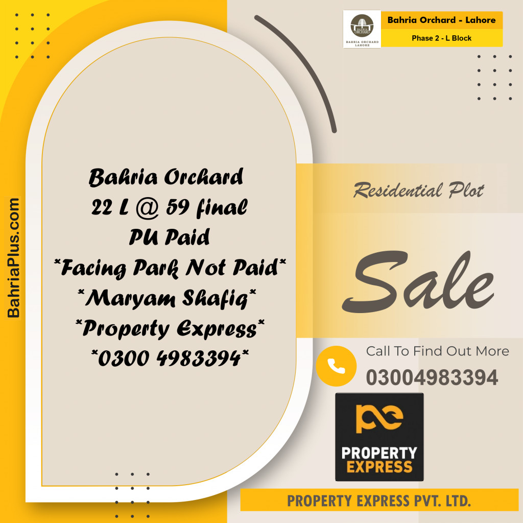 5 Marla Residential Plot for Sale in Phase 2 - L Block -  Bahria Orchard, Lahore - (BP-235142)