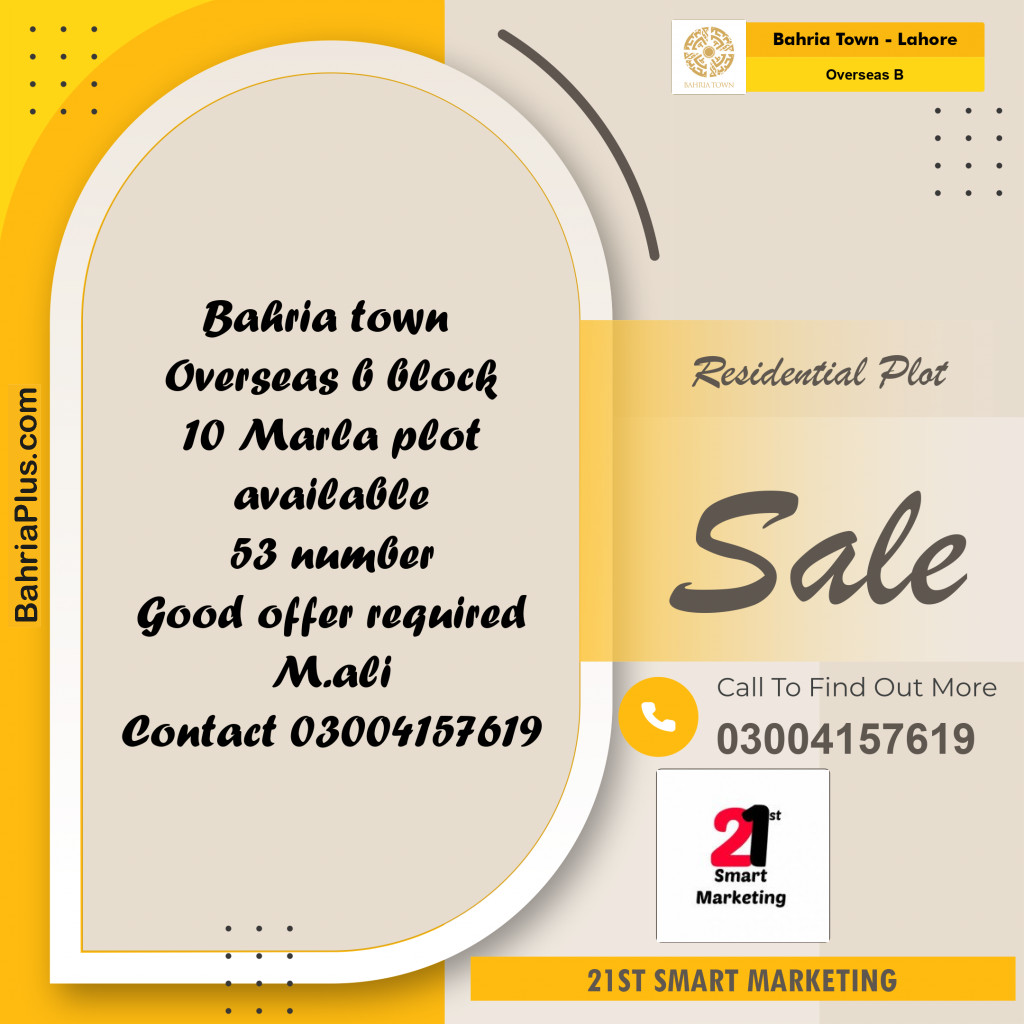 10 Marla Residential Plot for Sale in Overseas B -  Bahria Town, Lahore - (BP-235162)