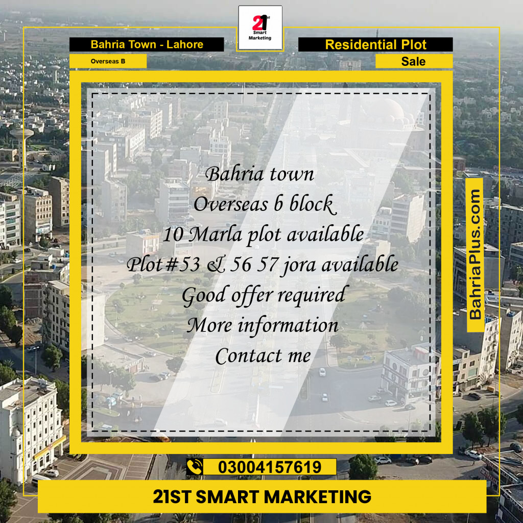10 Marla Residential Plot for Sale in Overseas B -  Bahria Town, Lahore - (BP-235164)