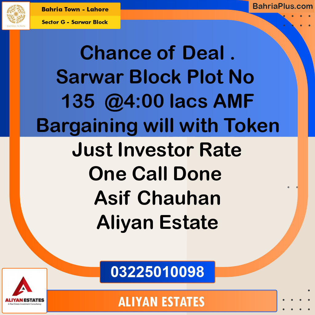5 Marla Residential Plot for Sale in Sector G - Sarwar Block -  Bahria Town, Lahore - (BP-235199)