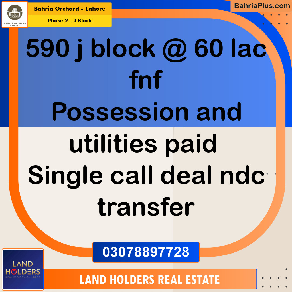 8 Marla Residential Plot for Sale in Phase 2 - J Block -  Bahria Orchard, Lahore - (BP-235249)