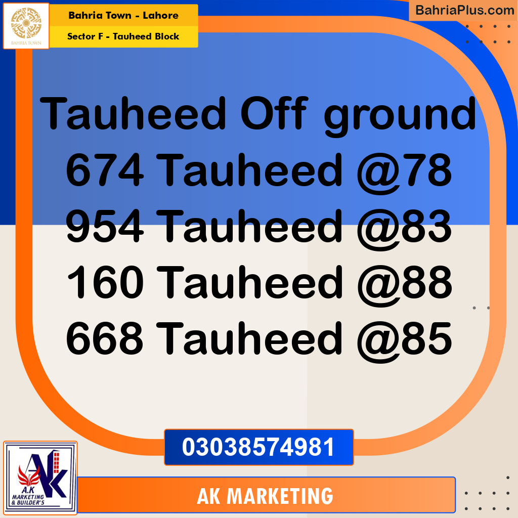 10 Marla Residential Plot for Sale in Sector F - Tauheed Block -  Bahria Town, Lahore - (BP-235272)
