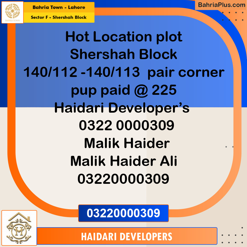5 Marla Residential Plot for Sale in Sector F - Shershah Block -  Bahria Town, Lahore - (BP-235351)