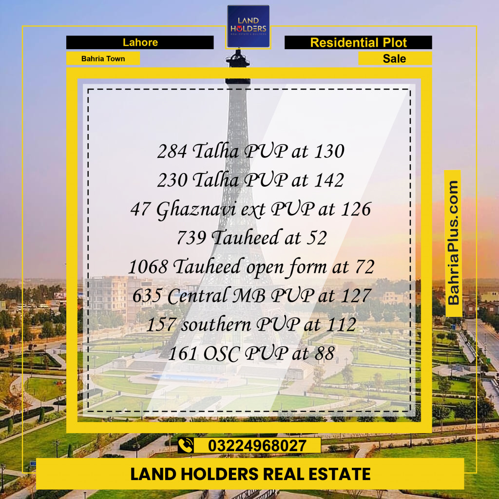 Residential Plot for Sale in Bahria Town, Lahore - (BP-235361)