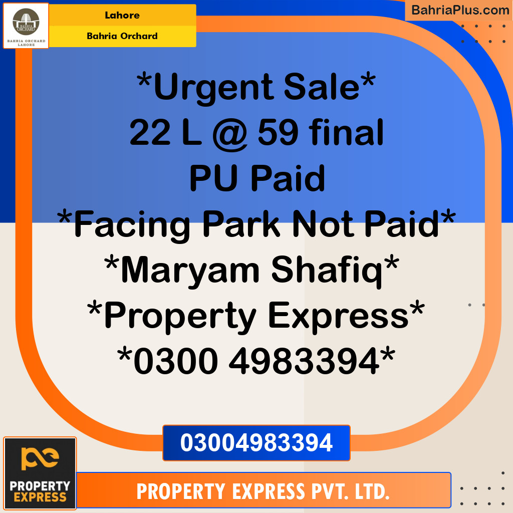 5 Marla Residential Plot for Sale in Bahria Orchard, Lahore - (BP-235411)