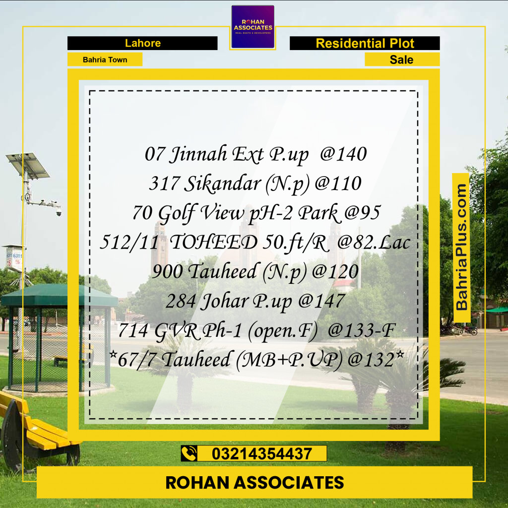 Residential Plot for Sale in Bahria Town, Lahore - (BP-235415)