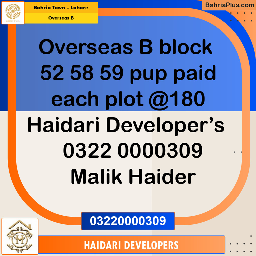 10 Marla Residential Plot for Sale in Overseas B -  Bahria Town, Lahore - (BP-235457)