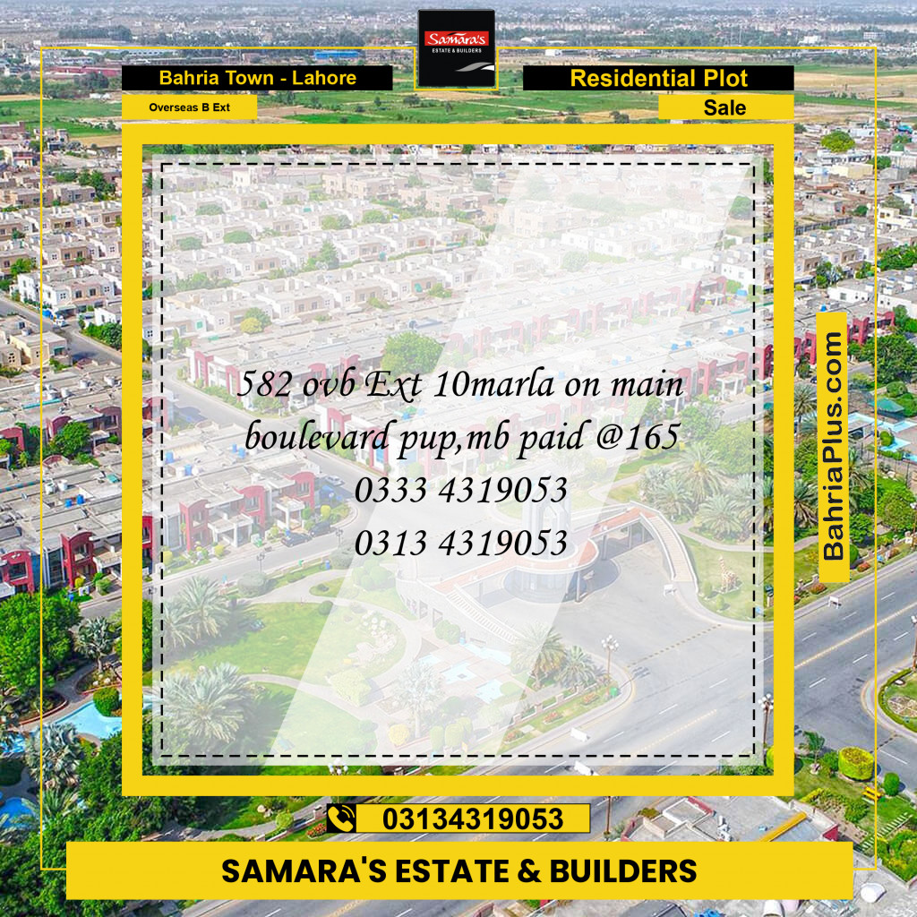 10 Marla Residential Plot for Sale in Overseas B Ext -  Bahria Town, Lahore - (BP-235464)