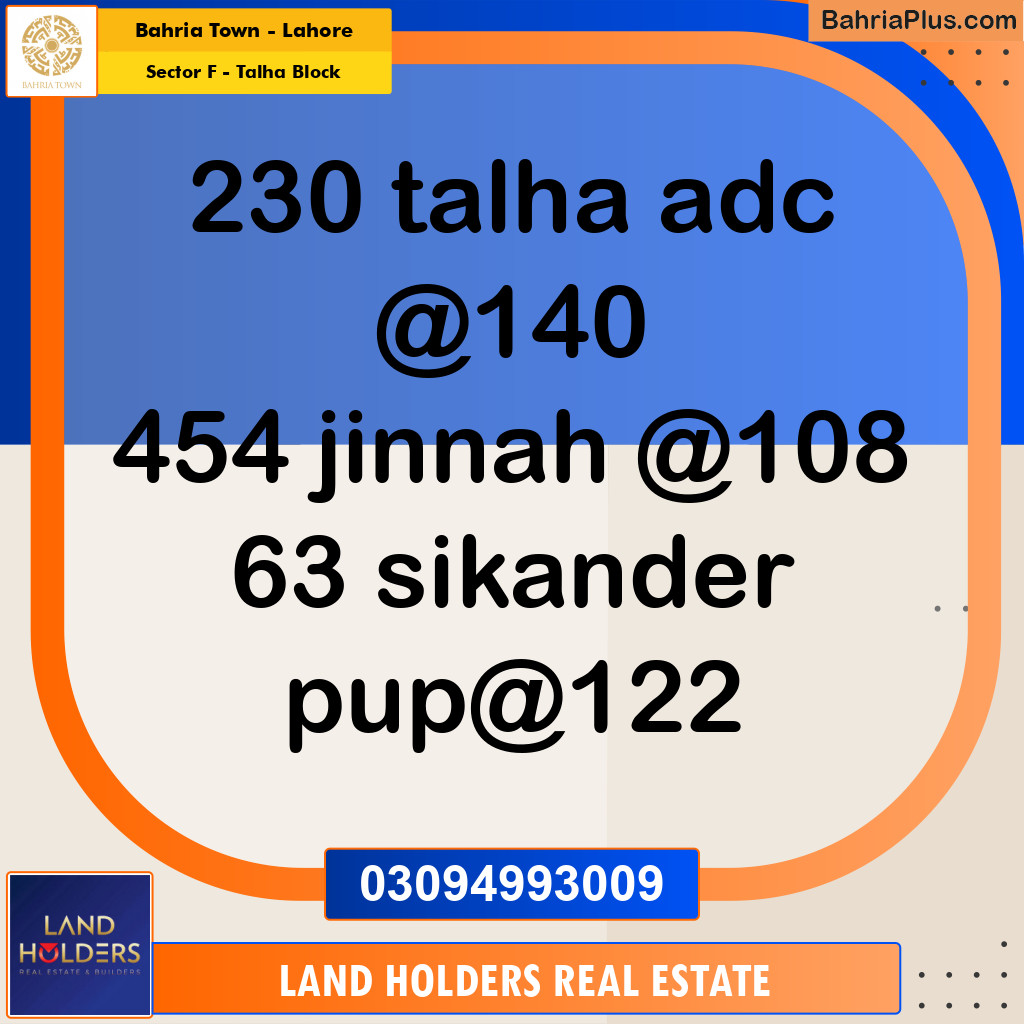 Residential Plot for Sale in Sector F - Talha Block -  Bahria Town, Lahore - (BP-235472)