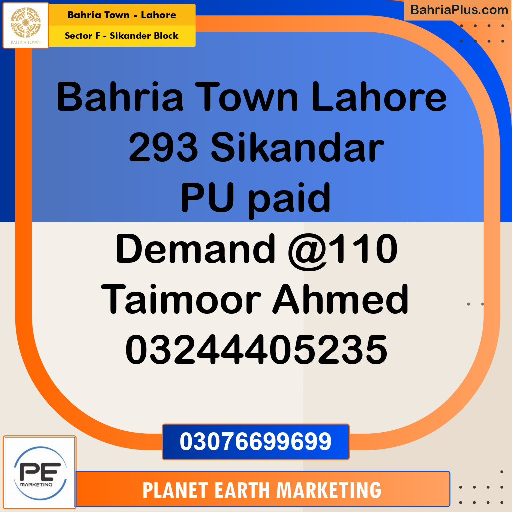Residential Plot for Sale in Sector F - Sikander Block -  Bahria Town, Lahore - (BP-235487)