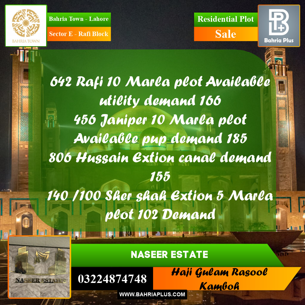 10 Marla Residential Plot for Sale in Sector E - Rafi Block -  Bahria Town, Lahore - (BP-235495)