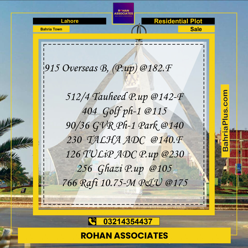 Residential Plot for Sale in Bahria Town, Lahore - (BP-235544)