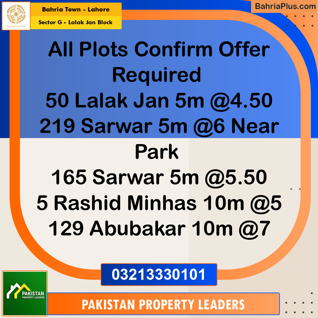 5 Marla Residential Plot for Sale in Sector G - Lalak Jan Block -  Bahria Town, Lahore - (BP-235551)