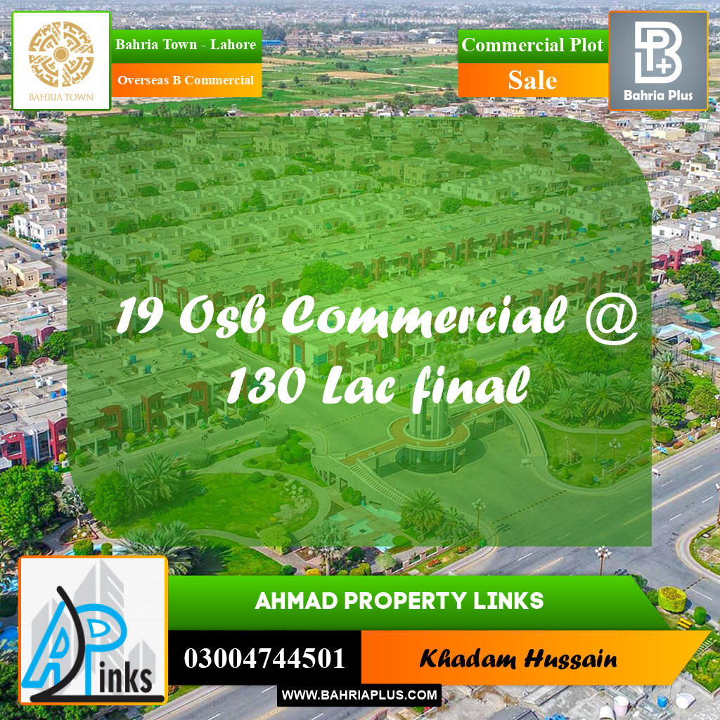 3 Marla Commercial Plot for Sale in Overseas B Commercial -  Bahria Town, Lahore - (BP-235559)