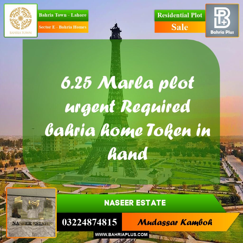 6.25 Marla Residential Plot for Sale in Sector E - Bahria Homes -  Bahria Town, Lahore - (BP-235591)