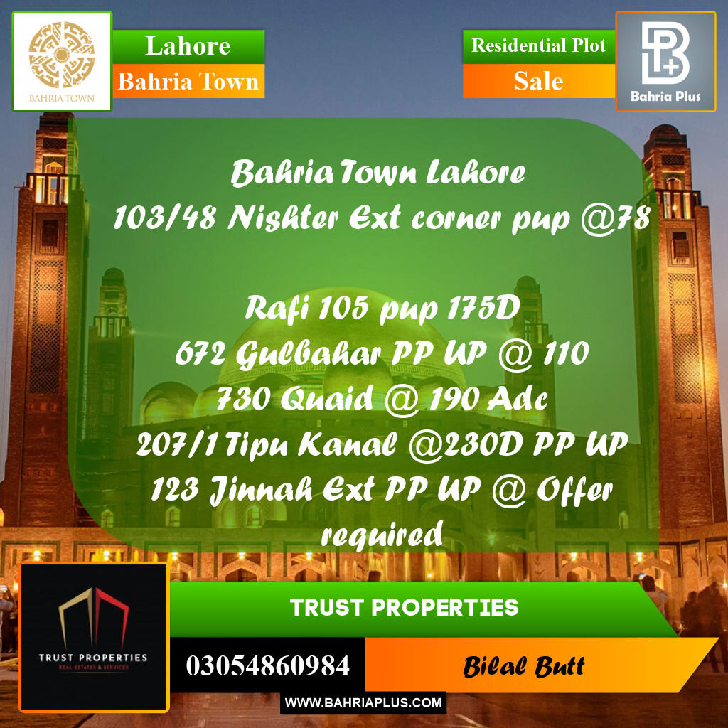 Residential Plot for Sale in Bahria Town, Lahore - (BP-235599)