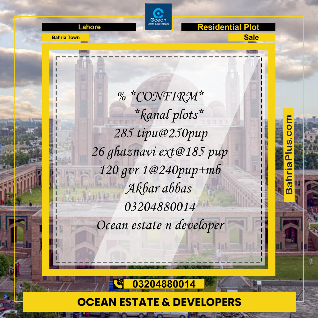Residential Plot for Sale in Bahria Town, Lahore - (BP-235604)
