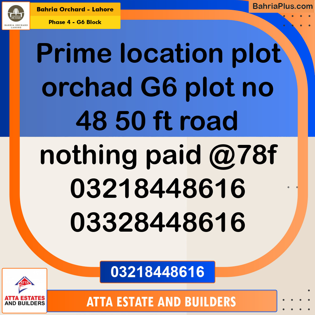 10 Marla Residential Plot for Sale in Phase 4 - G6 Block -  Bahria Orchard, Lahore - (BP-235645)