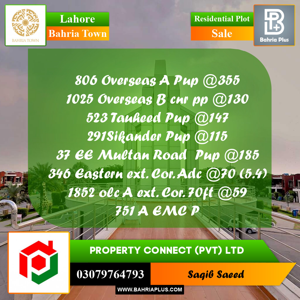 Residential Plot for Sale in Bahria Town, Lahore - (BP-235677)