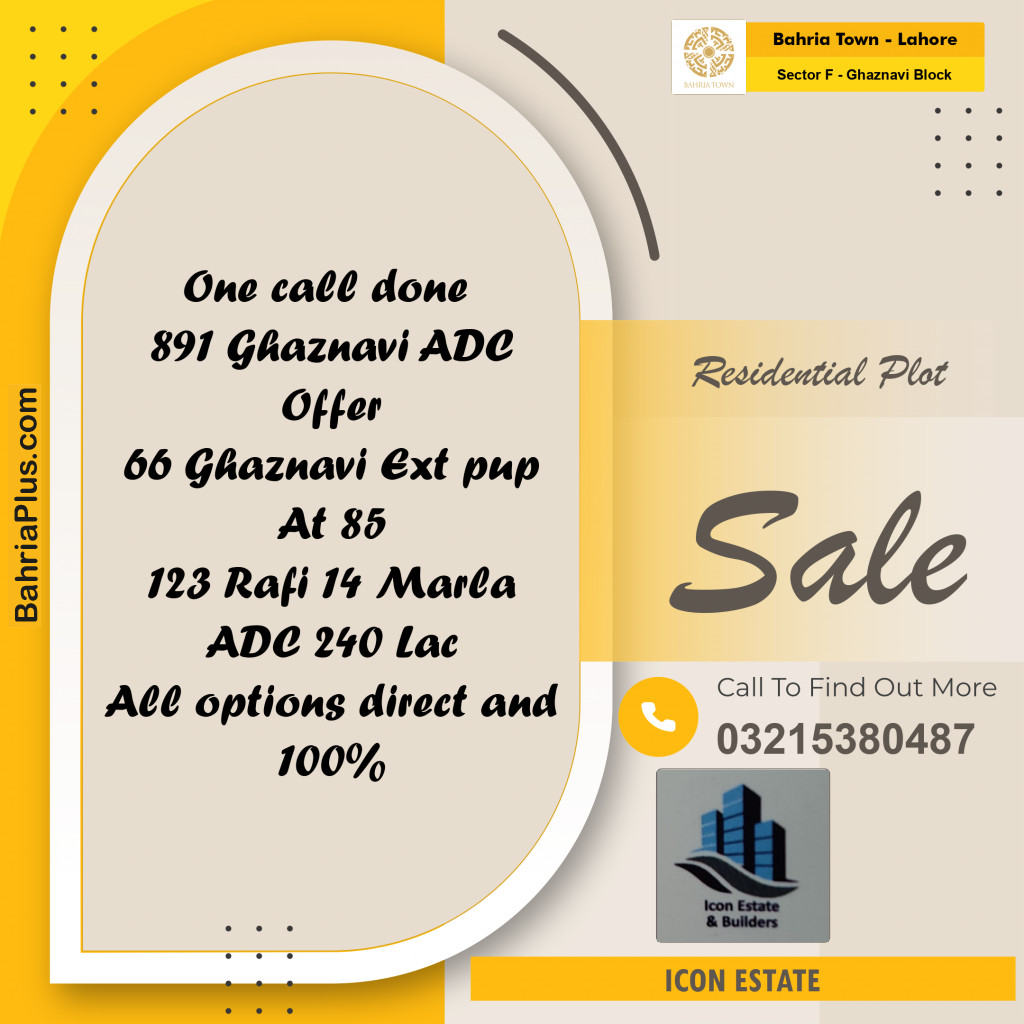 10 Marla Residential Plot for Sale in Sector F - Ghaznavi Block -  Bahria Town, Lahore - (BP-235684)