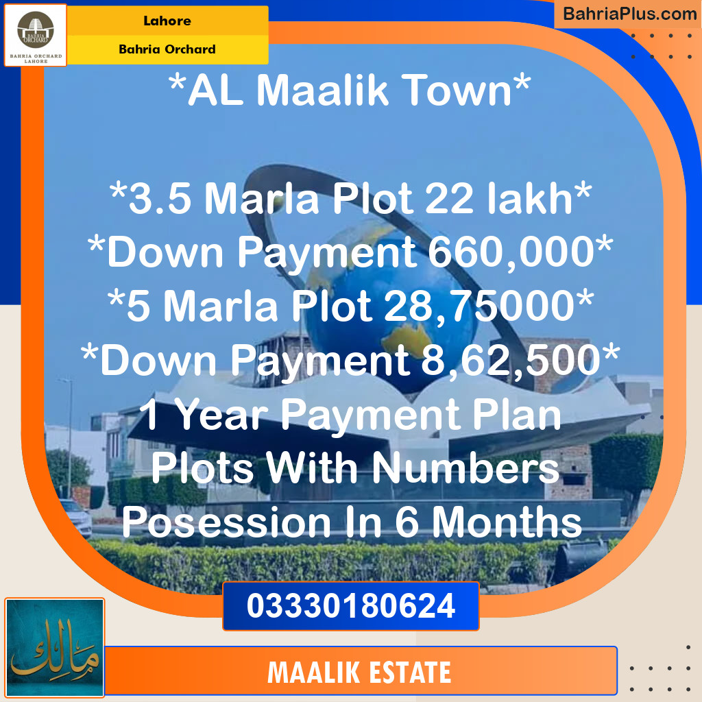 3.5 Marla Residential Plot for Sale in Bahria Orchard, Lahore - (BP-235708)