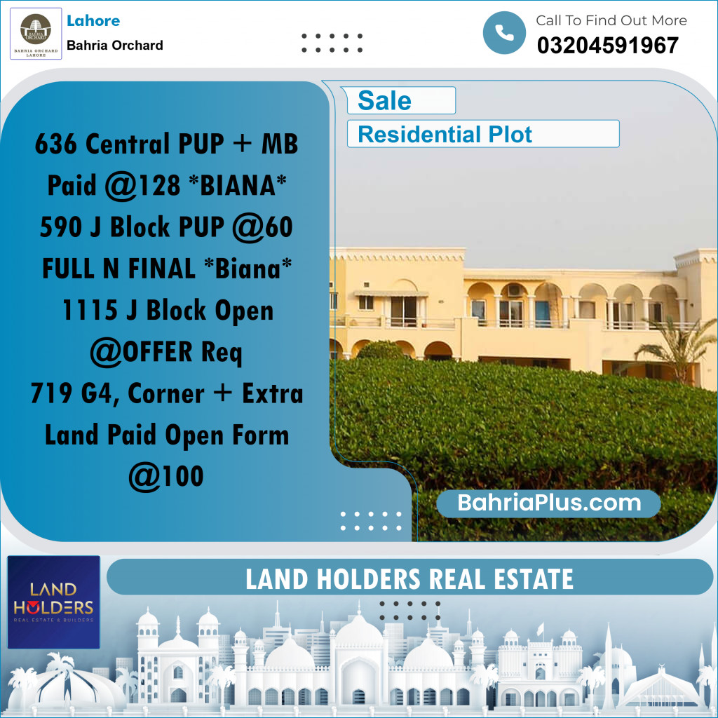Residential Plot for Sale in Bahria Orchard, Lahore - (BP-235712)