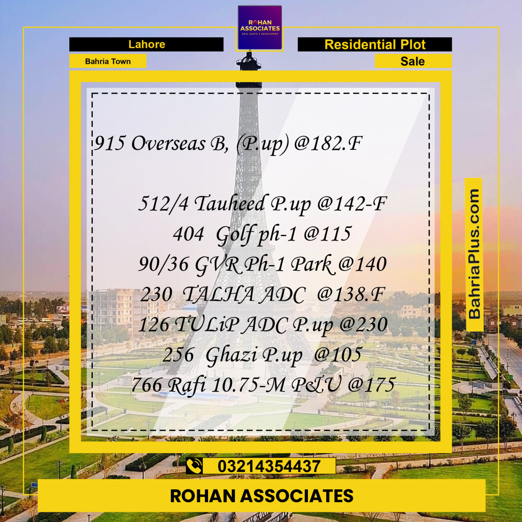 Residential Plot for Sale in Bahria Town, Lahore - (BP-235727)