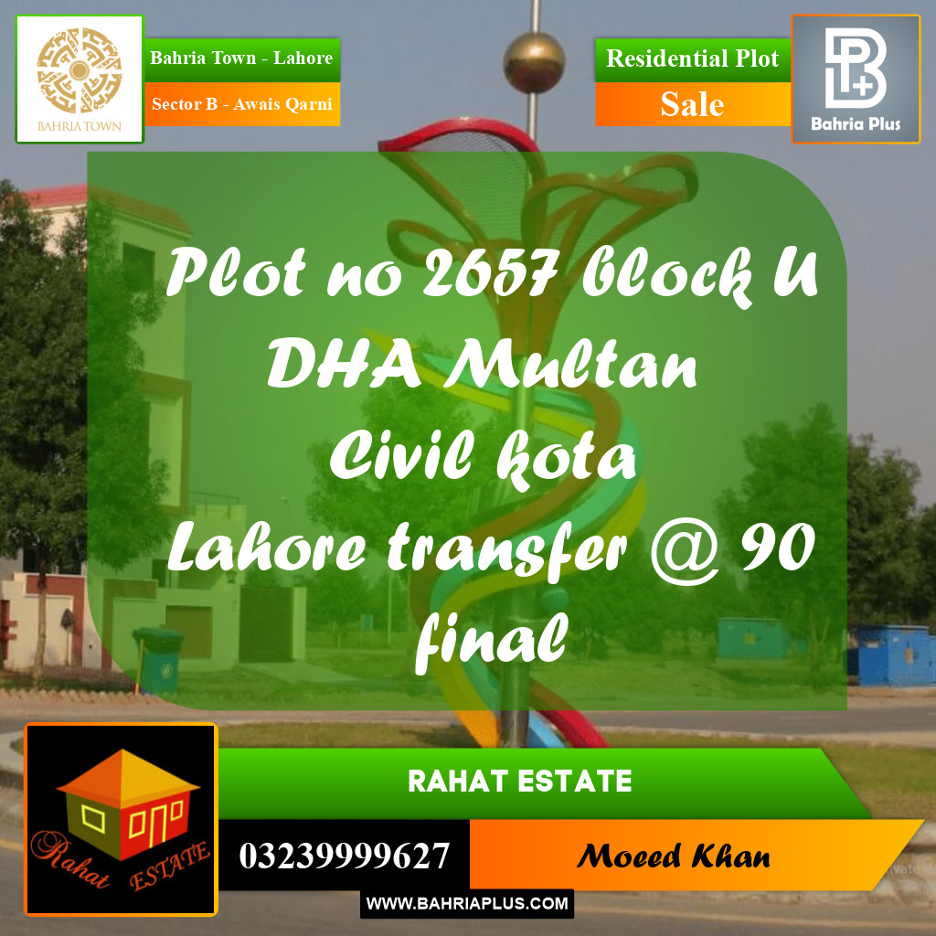 1 Kanal Residential Plot for Sale in Sector B - Awais Qarni -  Bahria Town, Lahore - (BP-235745)