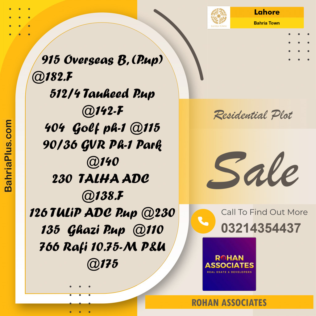 Residential Plot for Sale in Bahria Town, Lahore - (BP-235793)
