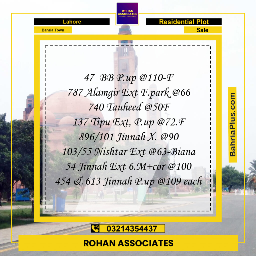 Residential Plot for Sale in Bahria Town, Lahore - (BP-235795)